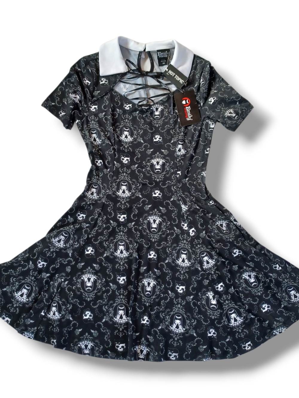 Emily The Strange Dress Hot Topic Black Whimsigoth Lace Up Collar Junior Size XS